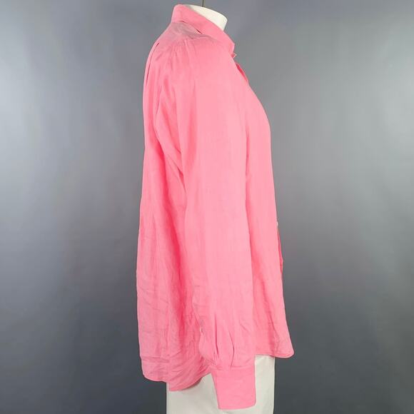 RALPH LAUREN Size L Pink Linen One pocket Long Sleeve Shirt - Picture 2 of 7